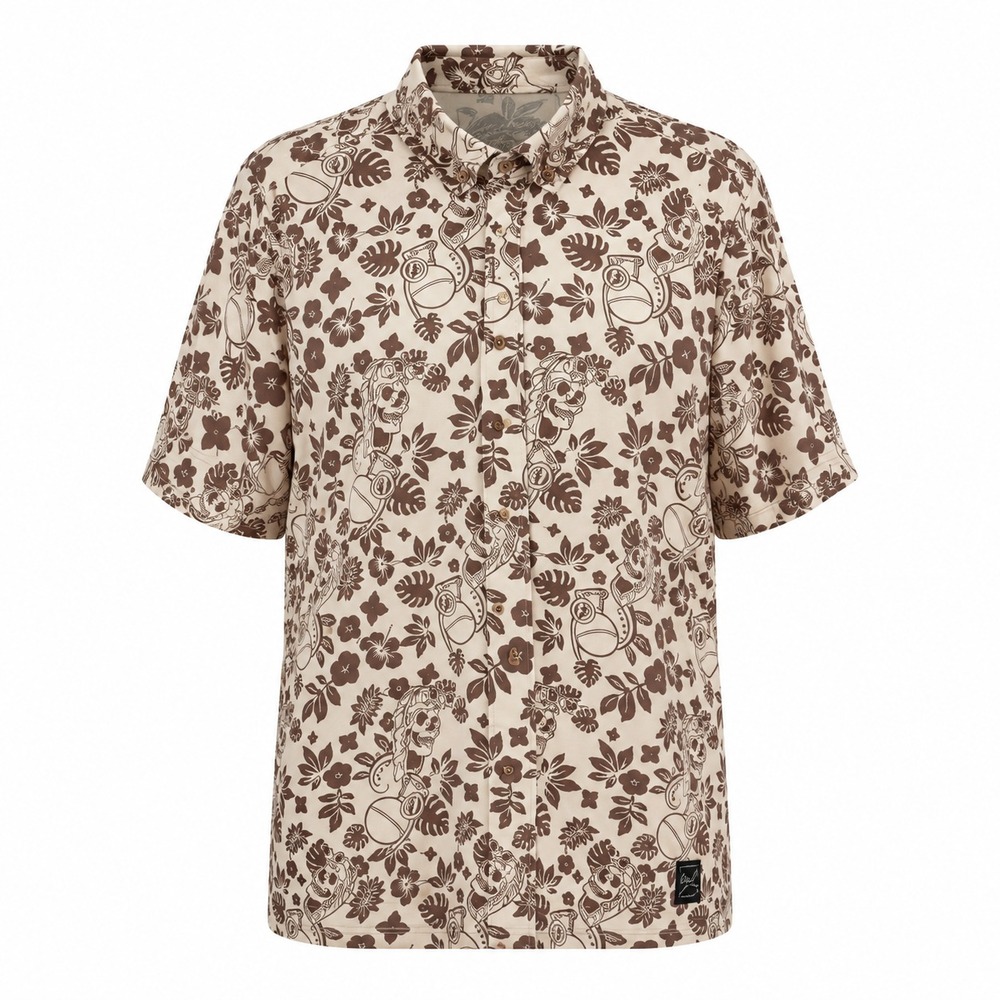 Grunt Style Tropical Skull Polo Shirt Men Sz XL Hawaiian Militarycore Resortcore